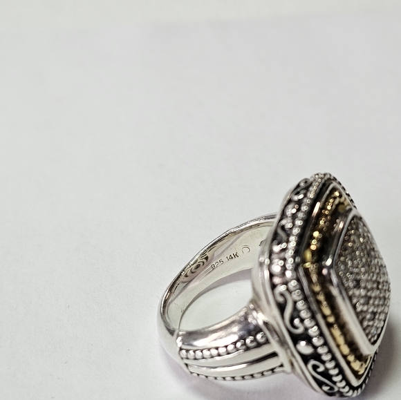 Heavy Artisan Crafted Pave Diamond Ring in Sterling Silver & 14k. Size 6! - Picture 2 of 6